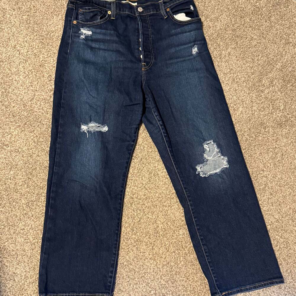 Women’s Levi's Ribcage Straight Ankle Jeans Dark Wash Distressed - 32